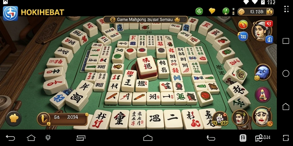Screenshot HOKIHEBAT menampilkan gameplay Mahjong yang seru dan interaktif.