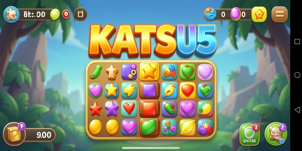 Tampilan gameplay seru KATSU5 dengan elemen Match-3 yang berwarna-warni.