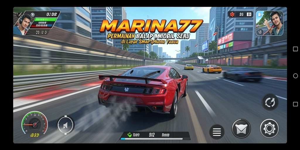 Screenshot yang menunjukkan keseruan balapan mobil di MARINA77.