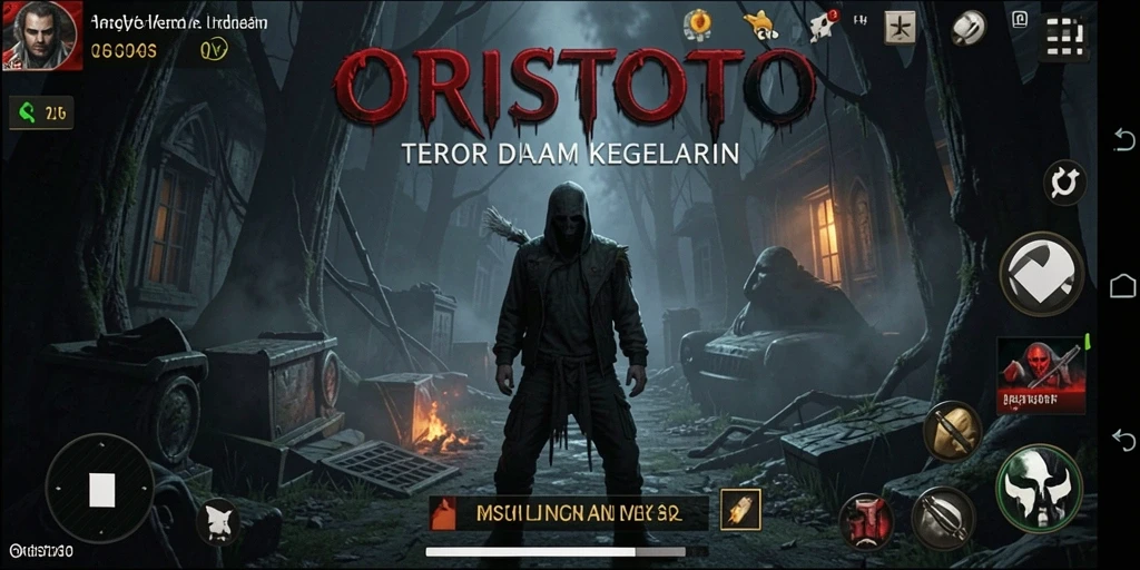 Tampilan gameplay <strong>ORISTOTO</strong> yang menegangkan dengan suasana horor yang kental.