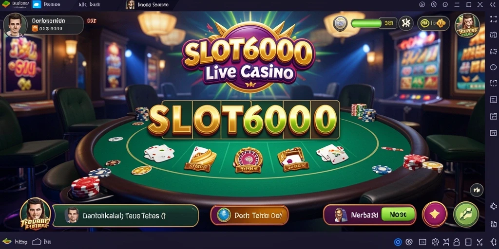 Screenshot gameplay SLOT6000 yang menampilkan dealer langsung dan suasana kasino.