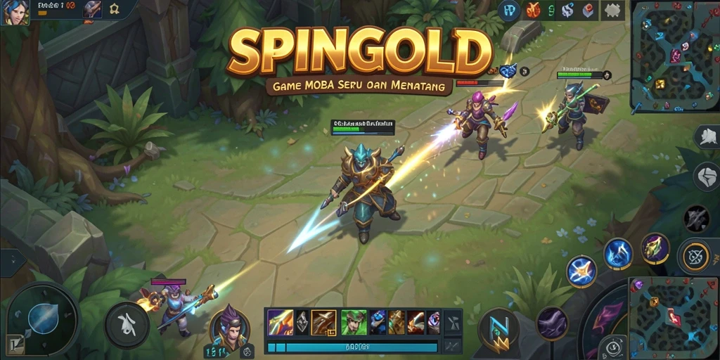 Screenshot gameplay SPINGOLD menampilkan aksi seru dalam pertempuran MOBA.