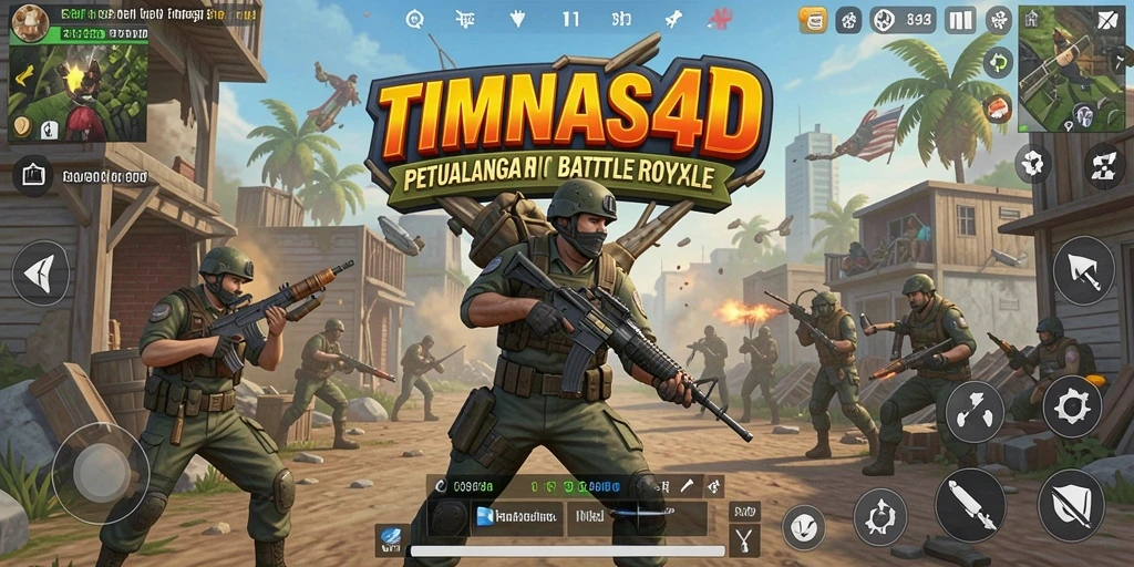 Screenshot TIMNAS4D menampilkan aksi seru dalam pertempuran Battle Royale.