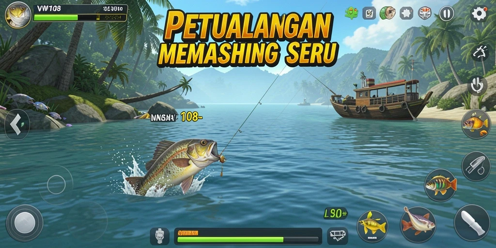 Screenshot gameplay VW108 menampilkan pengalaman memancing yang menyenangkan.